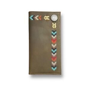Justin Rodeo Wallet Brown Genuine Leather Tooled Western Stitch RFID Long Bifold